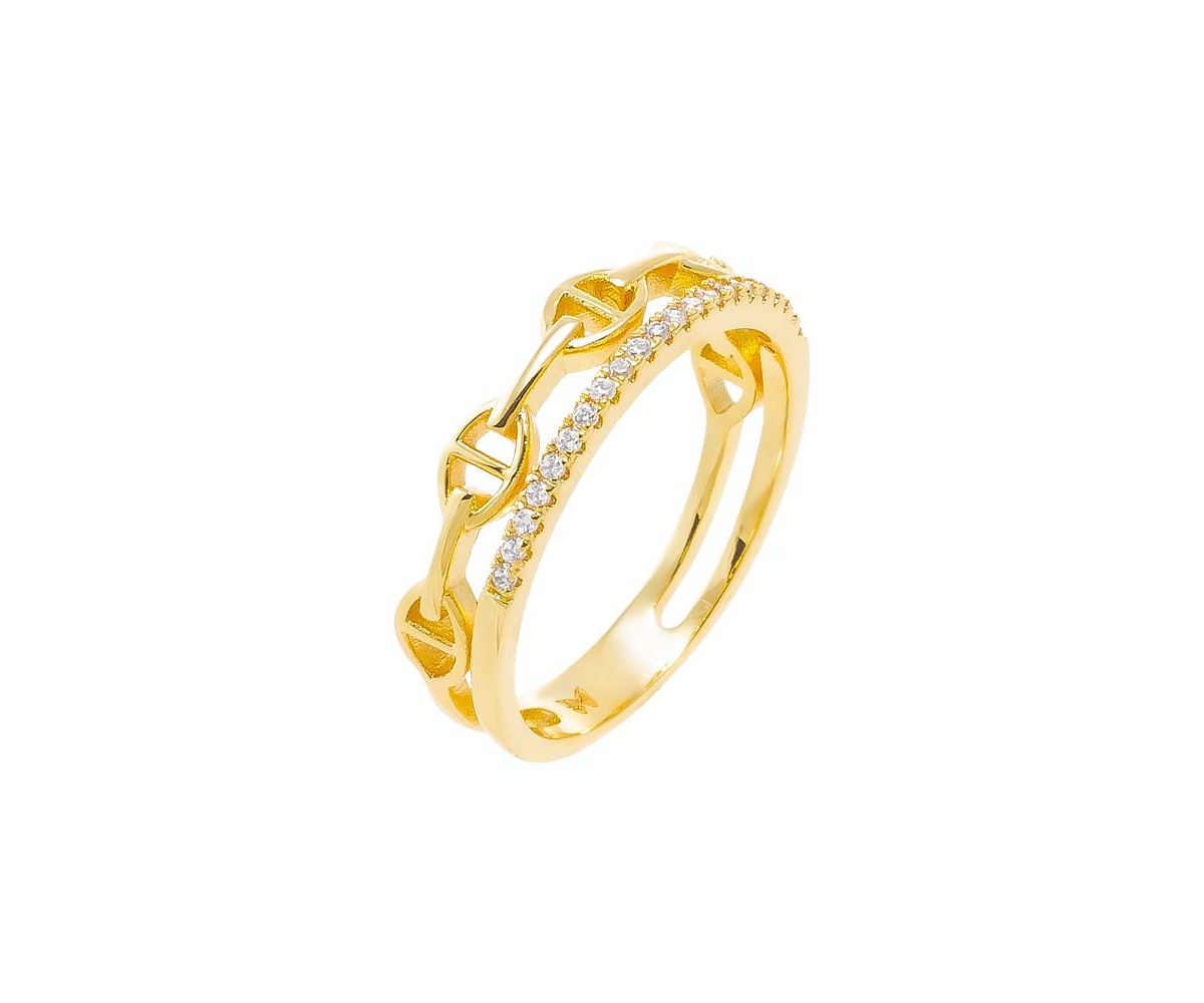 CZ Pave X Solid Mariner Band Ring