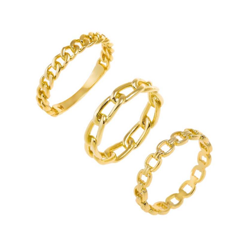 Solid Link Band Rings Combo Set