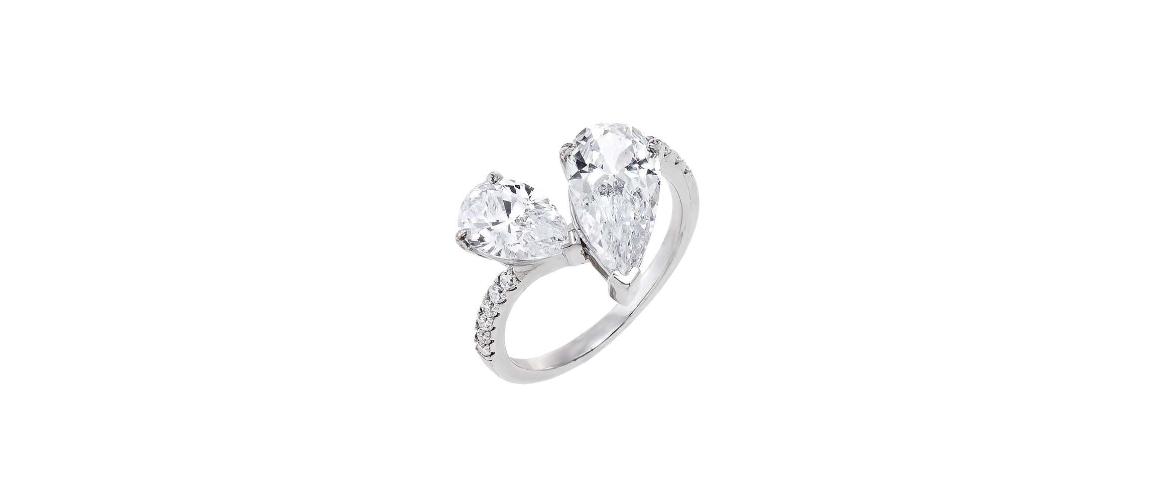 Pave Graduated Double Teardrop Ring