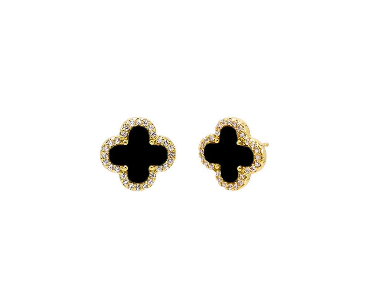 Pave Outlined Four Leaf Clover Stud Earring