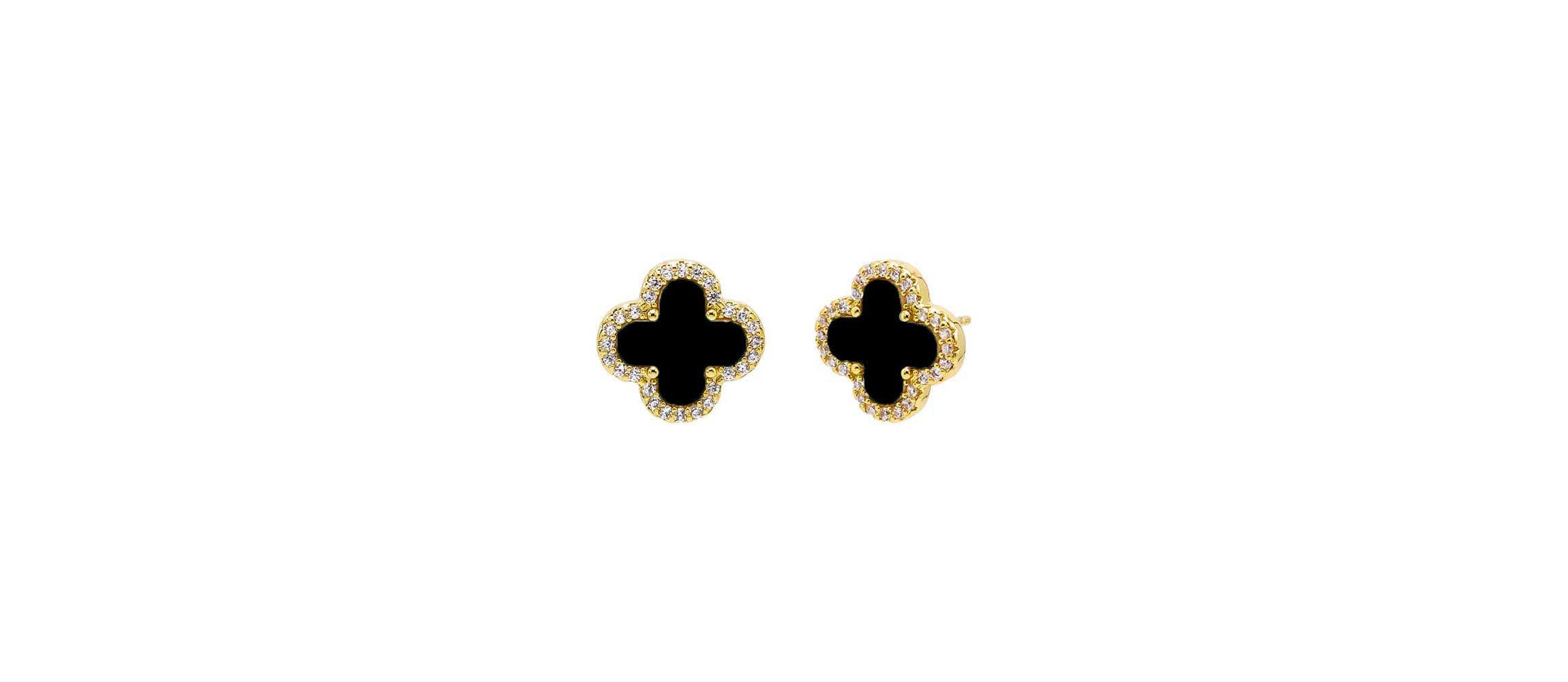 Pave Outlined Four Leaf Clover Stud Earring