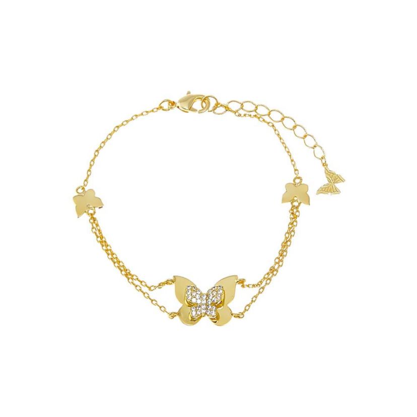 CZ Multi Butterfly Double Chain Bracelet