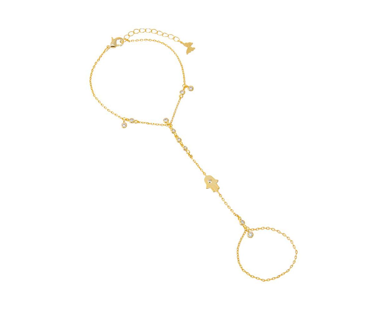 CZ Hamsa Bezel Hand Chain Bracelet