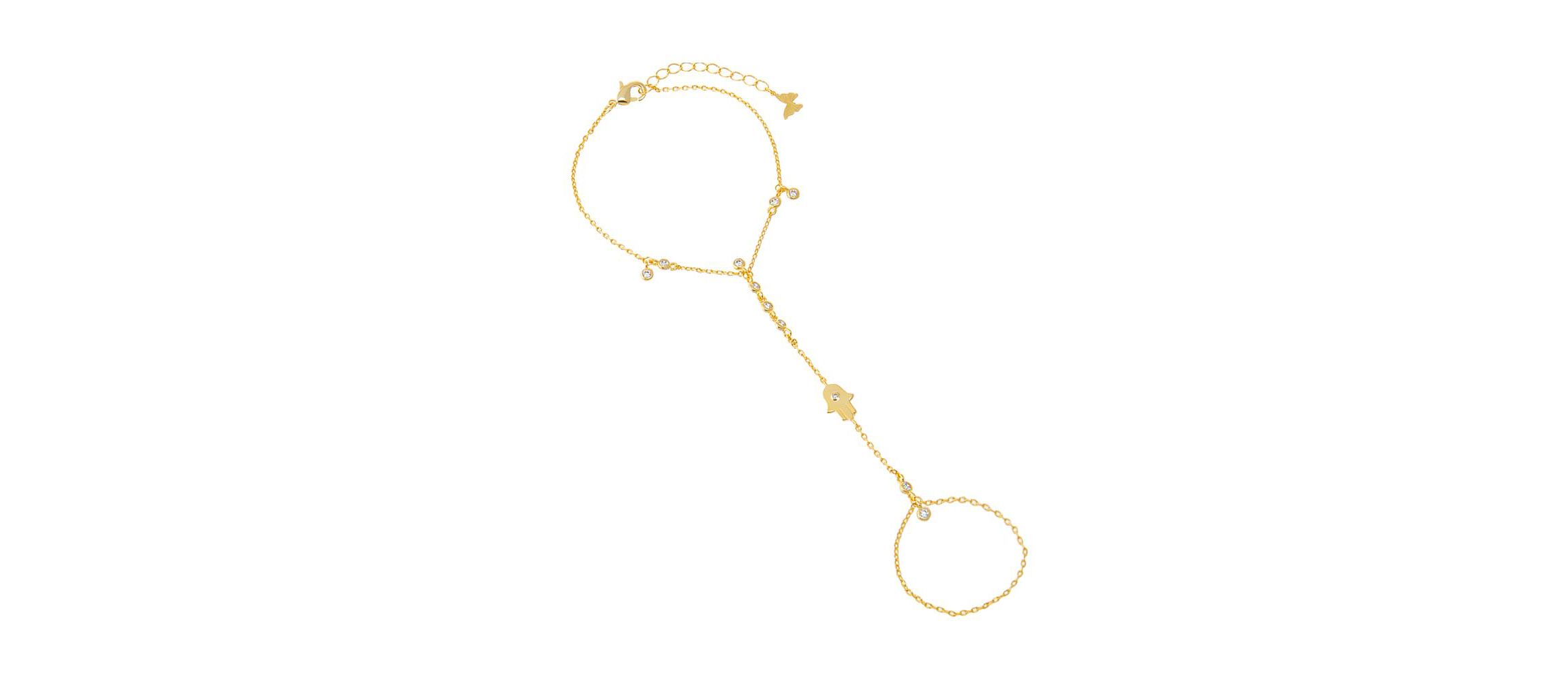 CZ Hamsa Bezel Hand Chain Bracelet