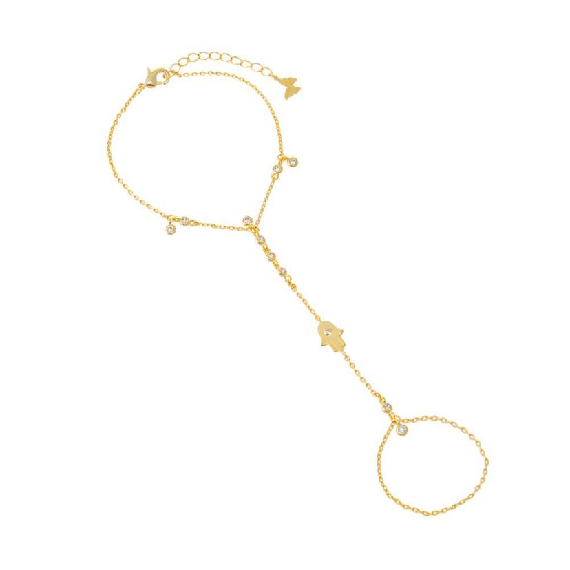 CZ Hamsa Bezel Hand Chain Bracelet