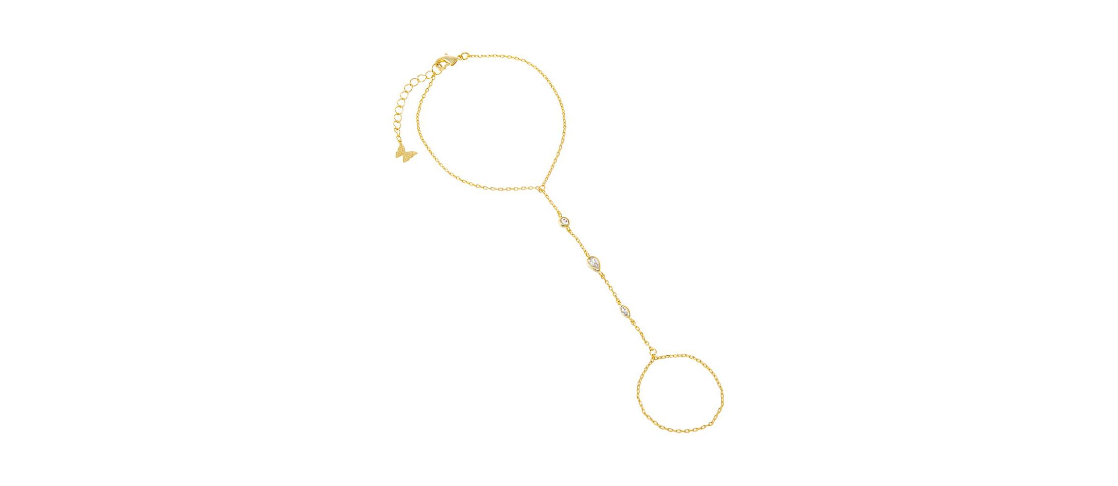 CZ Bezel Multi Shape Hand Chain Bracelet