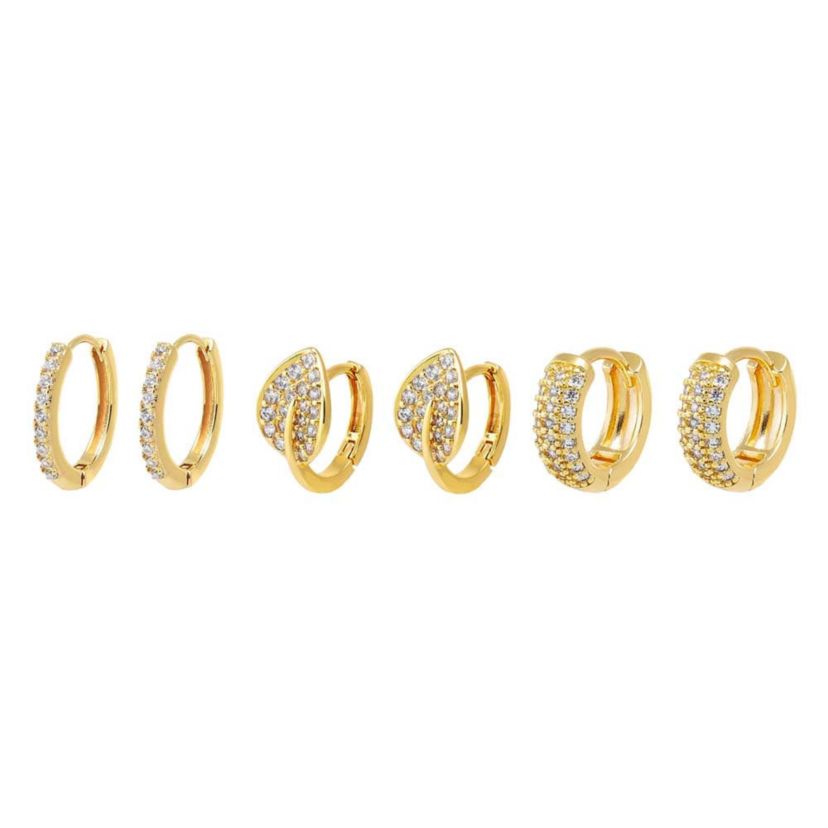 Pave Leaf Huggie Earring Combo Set