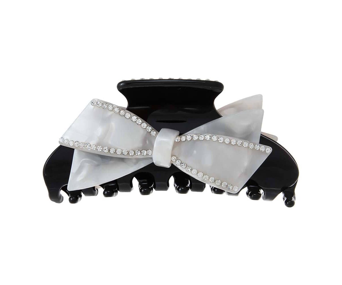 White & Black Bow Medium Claw Clip