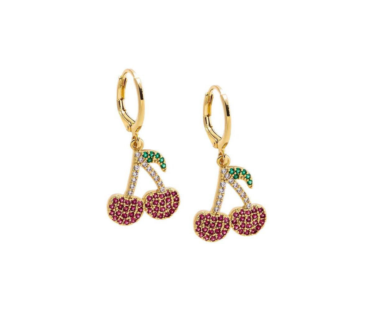 Colored Pave Dangling Cherry Huggie Earring
