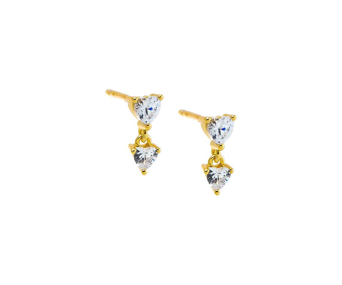 CZ Double Heart Stud Earring
