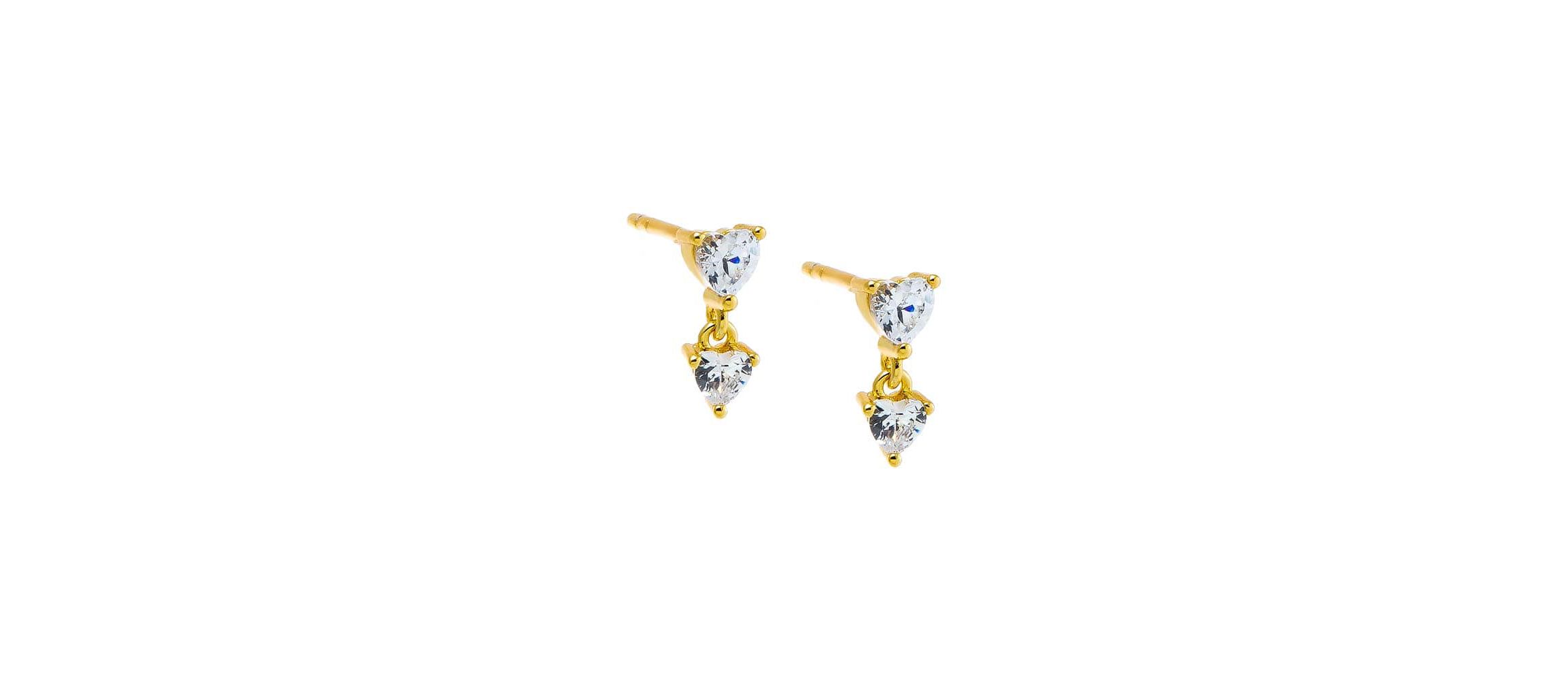 CZ Double Heart Stud Earring