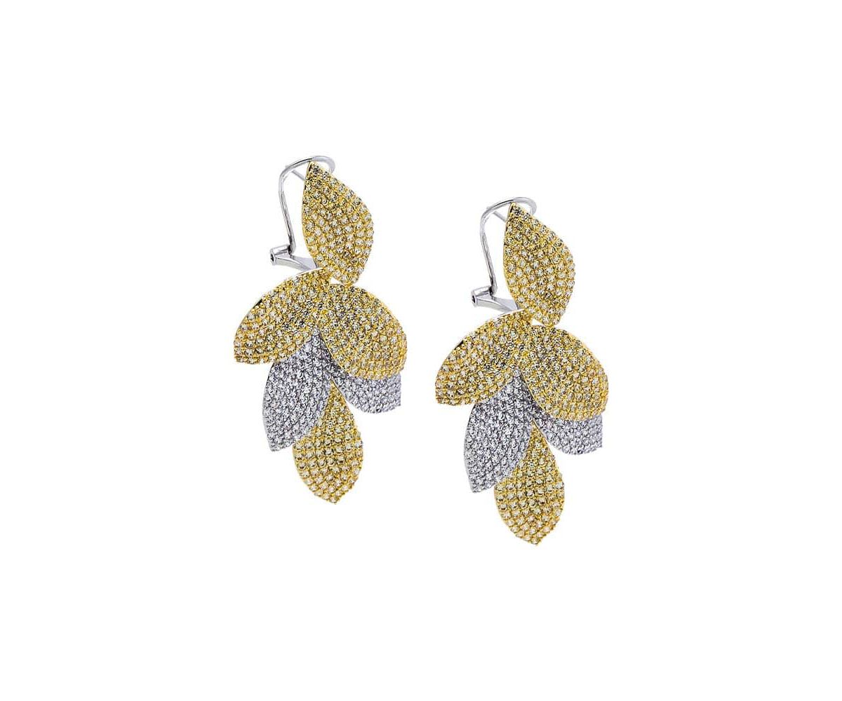 Two Tone Pave Dangling Petal Drop Stud Earring
