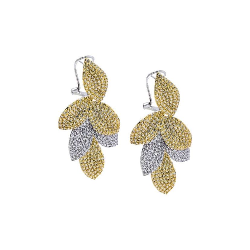 Two Tone Pave Dangling Petal Drop Stud Earring