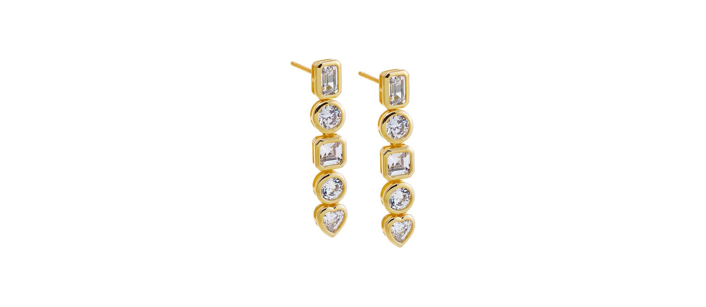 CZ Multi Shape Bezel Drop Stud Earring