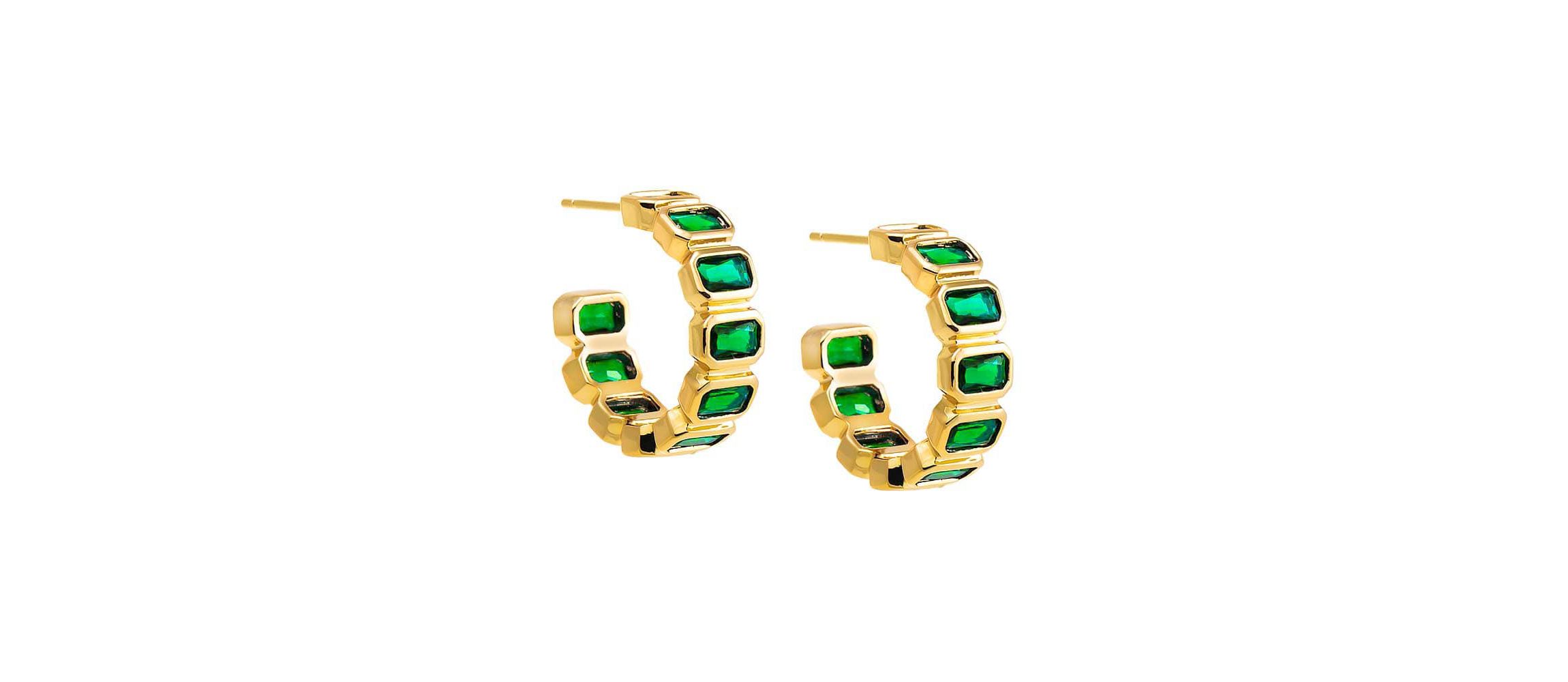 Colored Bezel Baguette Open Hoop Earring