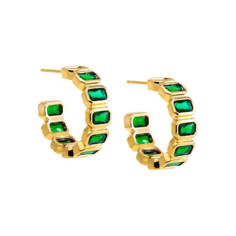 Colored Bezel Baguette Open Hoop Earring