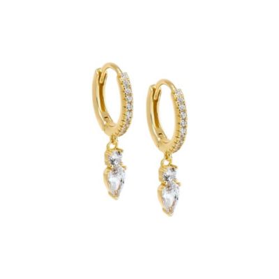 By Adina Eden Double CZ Dangling Drop Huggie Earring