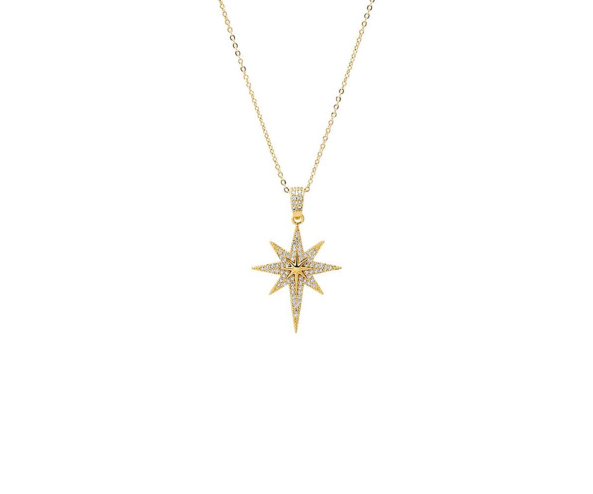 Pave Elongated Starburst Pendant Necklace