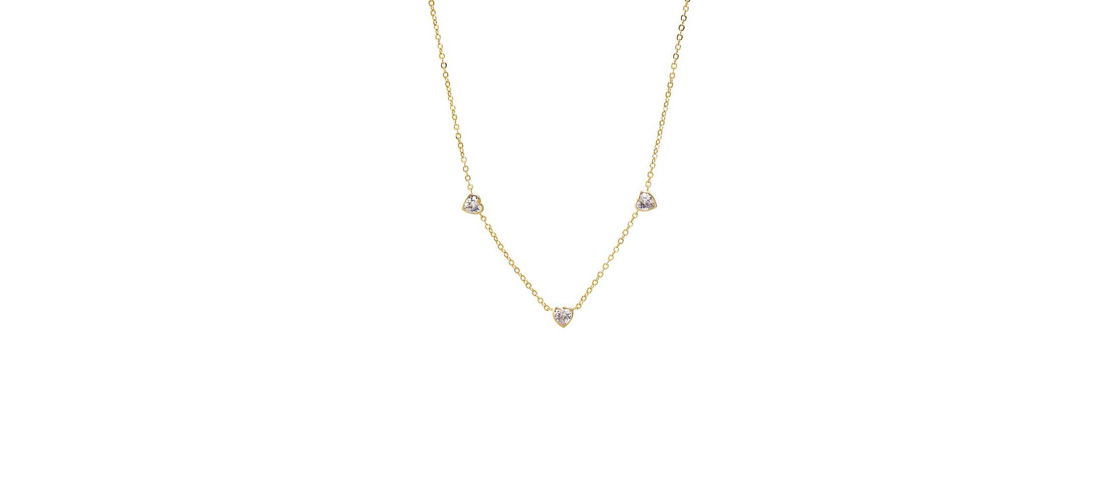Triple CZ Heart Bezel Station Necklace