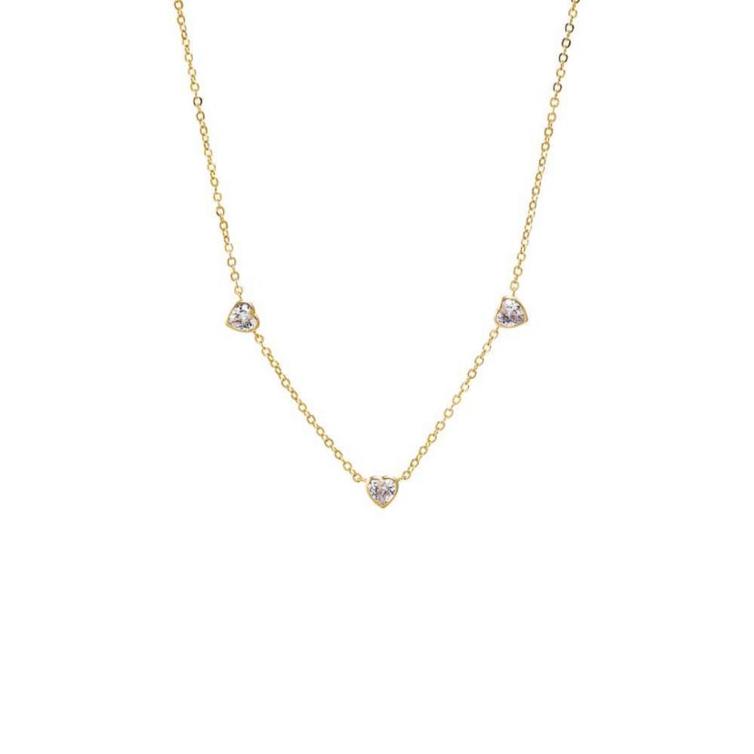 Triple CZ Heart Bezel Station Necklace