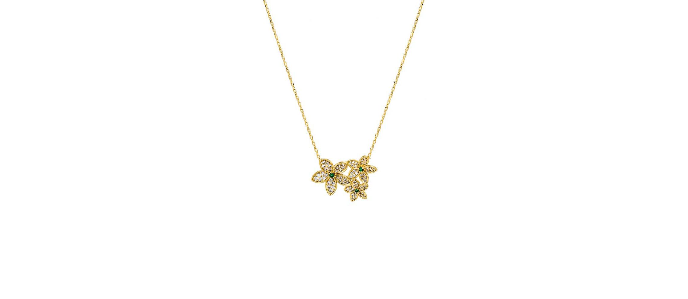Pave Multi Flower Pendant Necklace