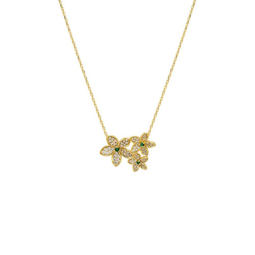 Pave Multi Flower Pendant Necklace