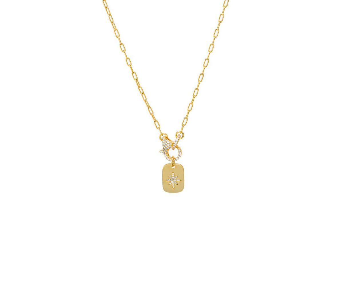 Pave Starburst Dog Tag Toggle Necklace