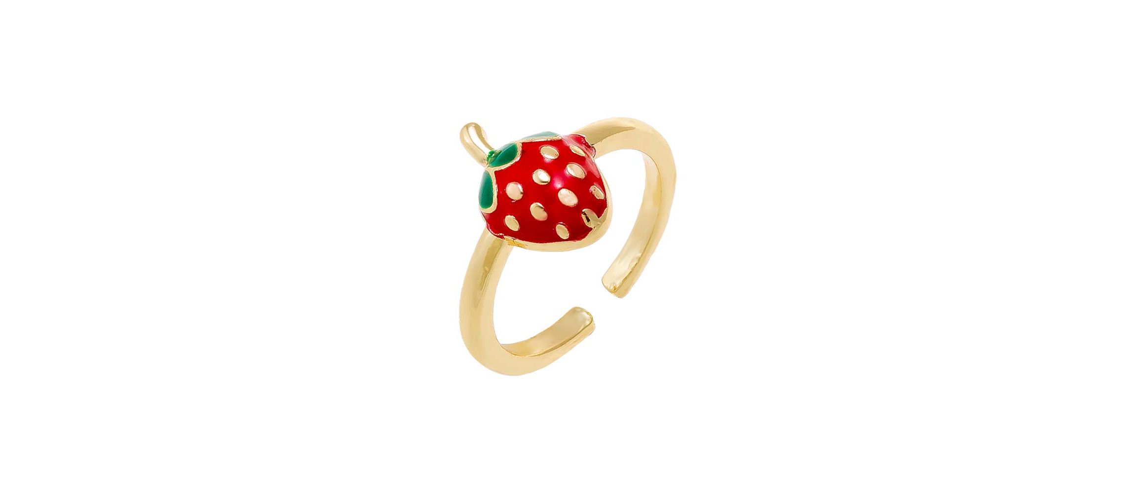 Colored Enamel Strawberry Adjustable Ring