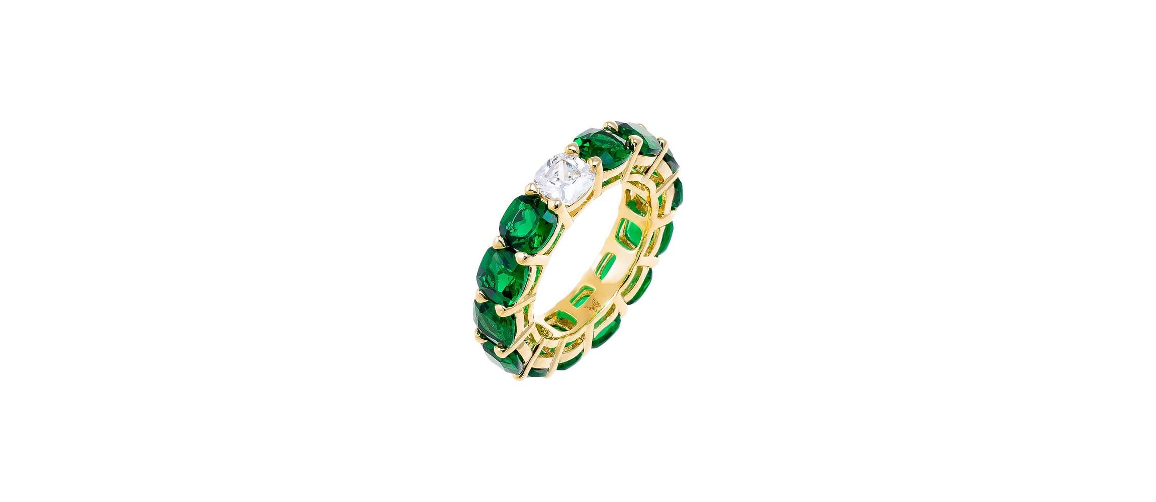 Colored Cushion Cut W/ Single Stone Eternity Band