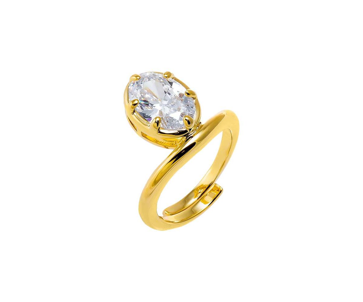 CZ Oval Bezel Adjustable Statement Ring