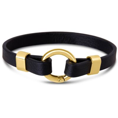 Bruno Magli Mens Black Leather Bracelet