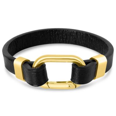 Bruno Magli Mens Structured Leather Bracelet, Gold