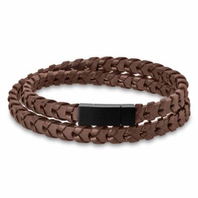 Bruno Magli Mens Fishtail Leather Wrap Bracelet, Brown