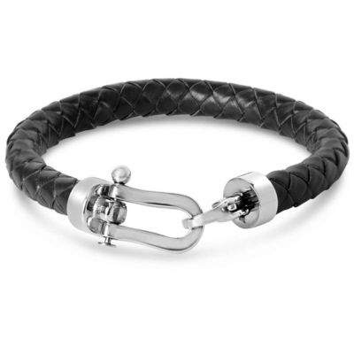 Bruno Magli Mens Chorded Leather Bracelet, Black