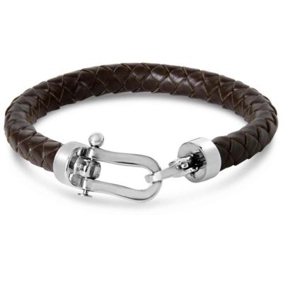 Bruno Magli Mens Chorded Leather Bracelet, Brown