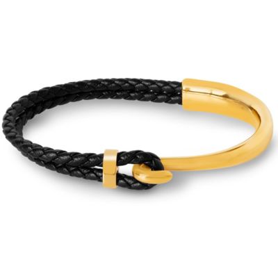 Bruno Magli Mens Archetype Leather Bracelet, Gold