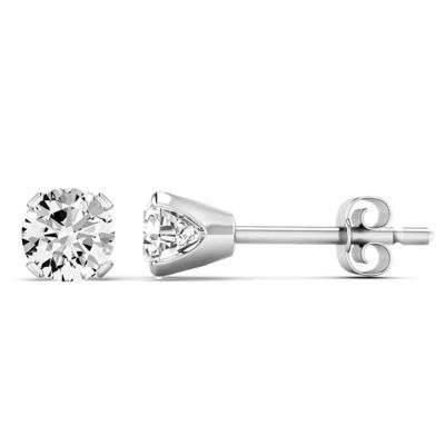Lab Created Jaclyn Smith 1 Carat Round Moissanite Stud Earrings in Yellow Gold, White
