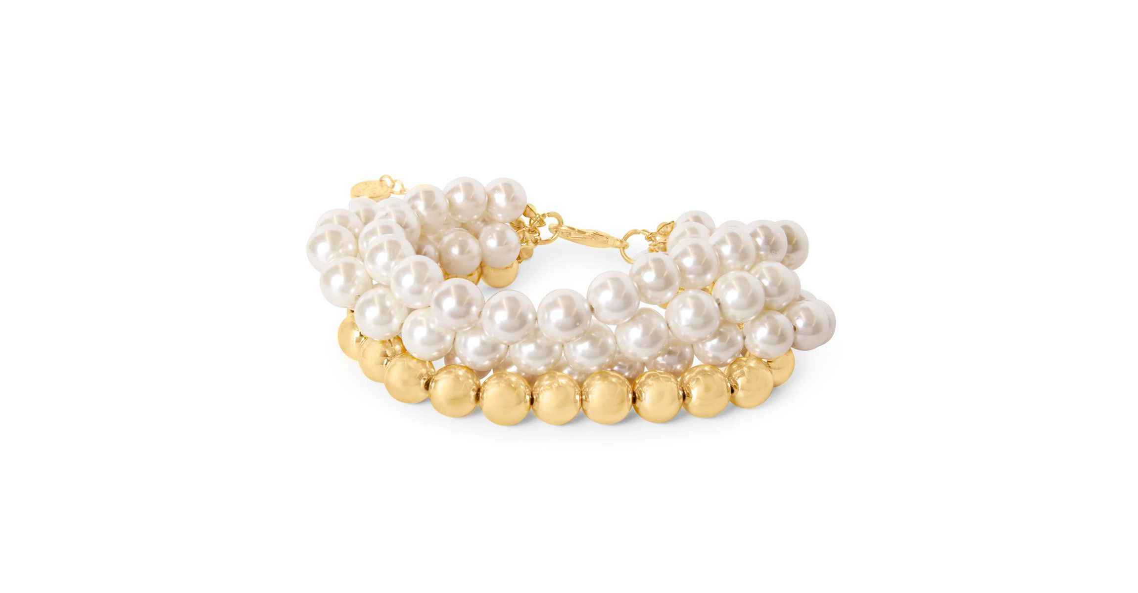 Four Strand Pearl and Gold Ball Bracelet, 7 Inches For Women