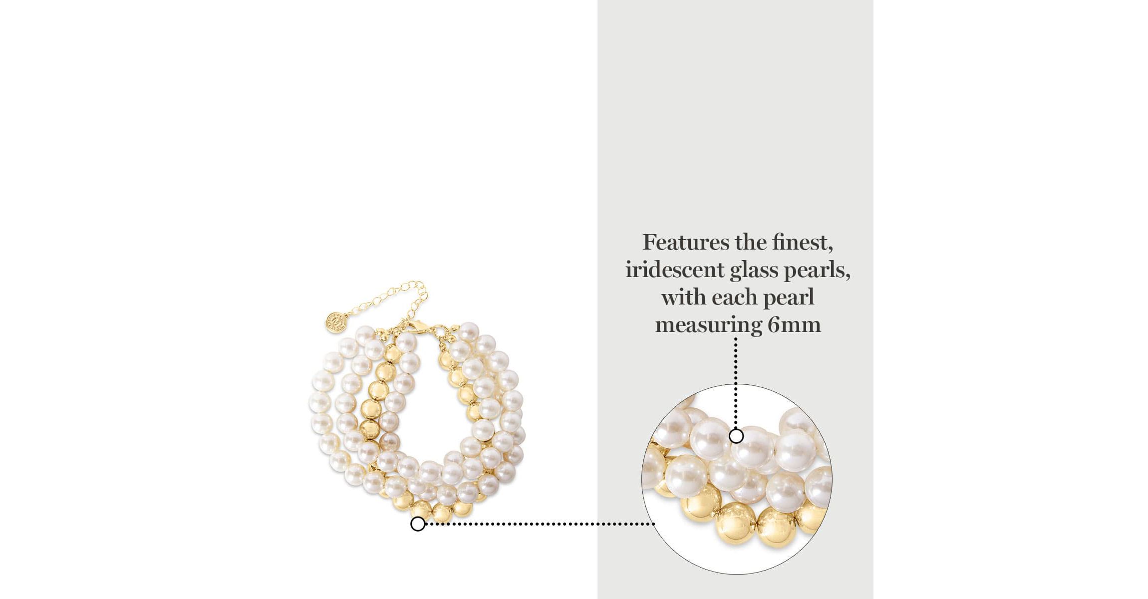 Four Strand Pearl and Gold Ball Bracelet, 7 Inches For Women