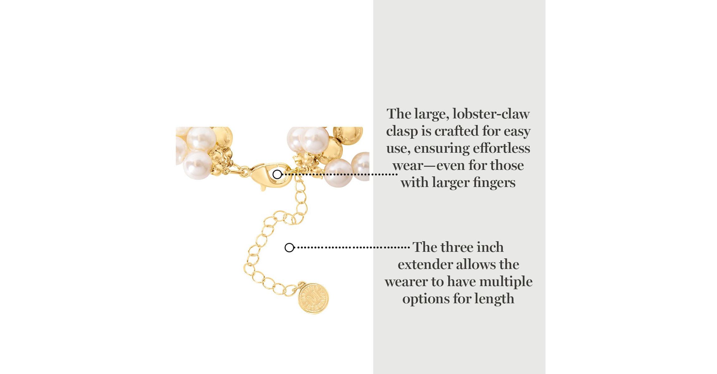 Four Strand Pearl and Gold Ball Bracelet, 7 Inches For Women