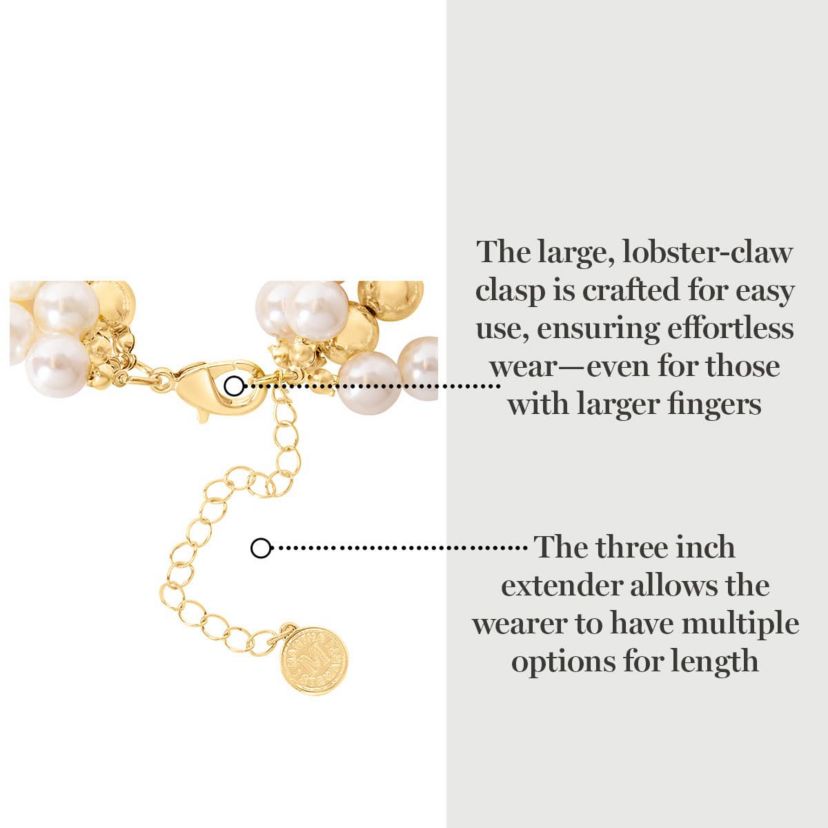 Four Strand Pearl and Gold Ball Bracelet, 7 Inches For Women