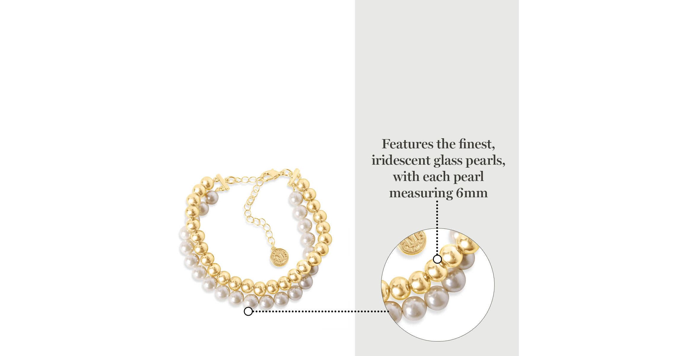 Two Strand Pearl and Gold Ball Bracelet, 7 Inches For Women
