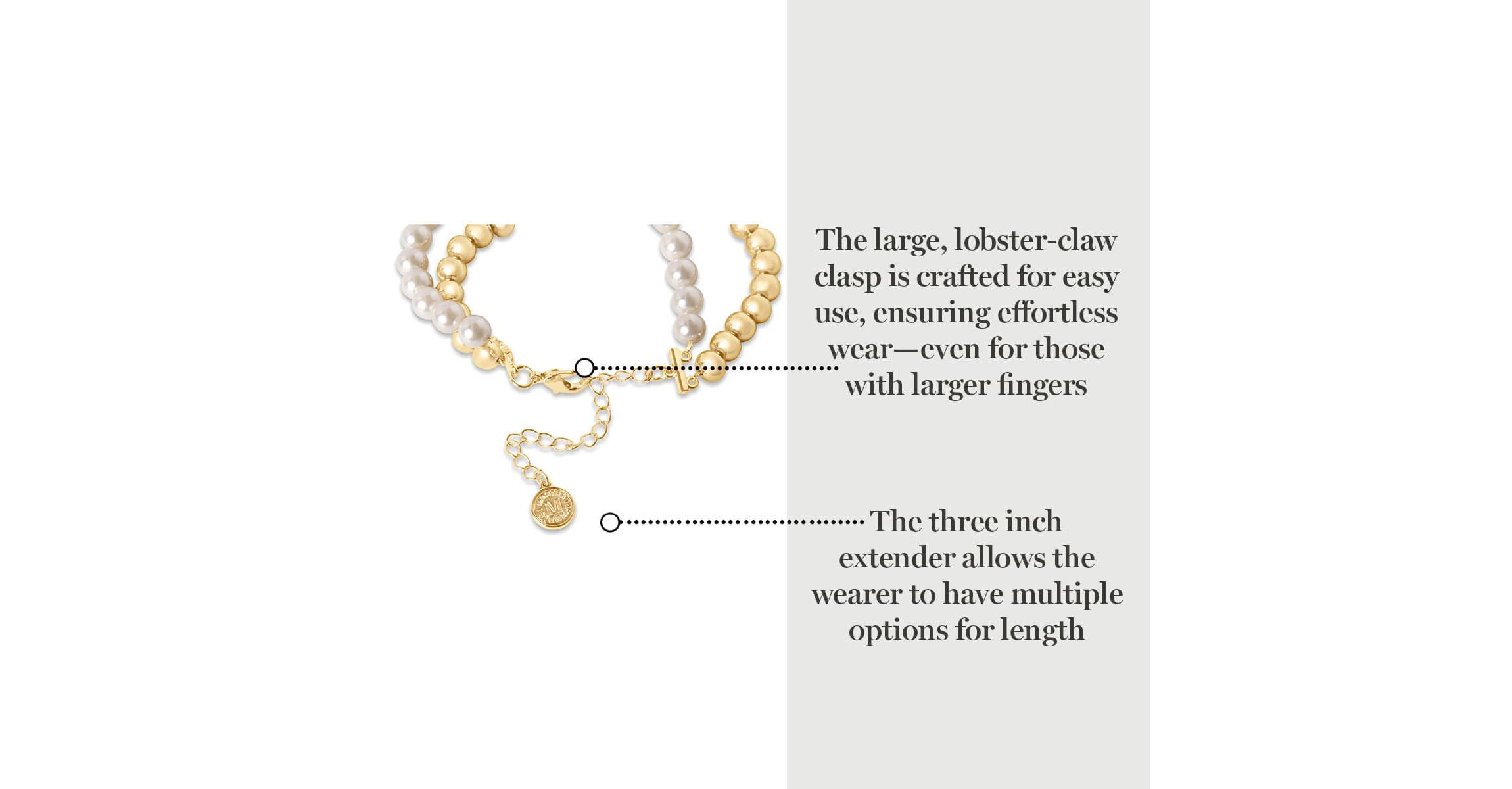 Two Strand Pearl and Gold Ball Bracelet, 7 Inches For Women