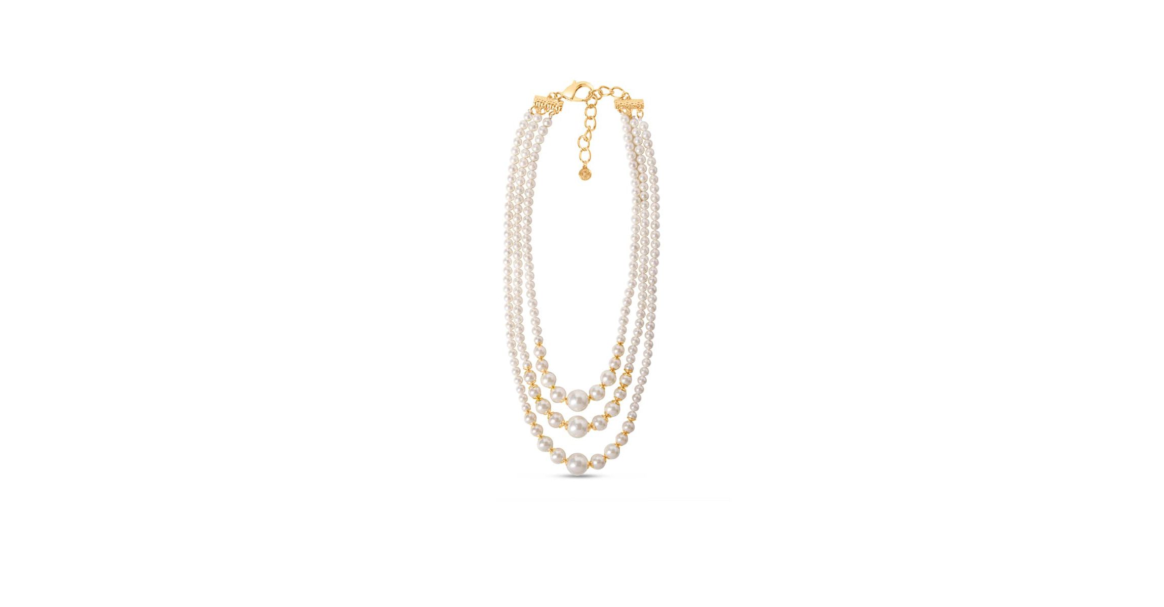 Three Strand Pearl Necklace In Gold