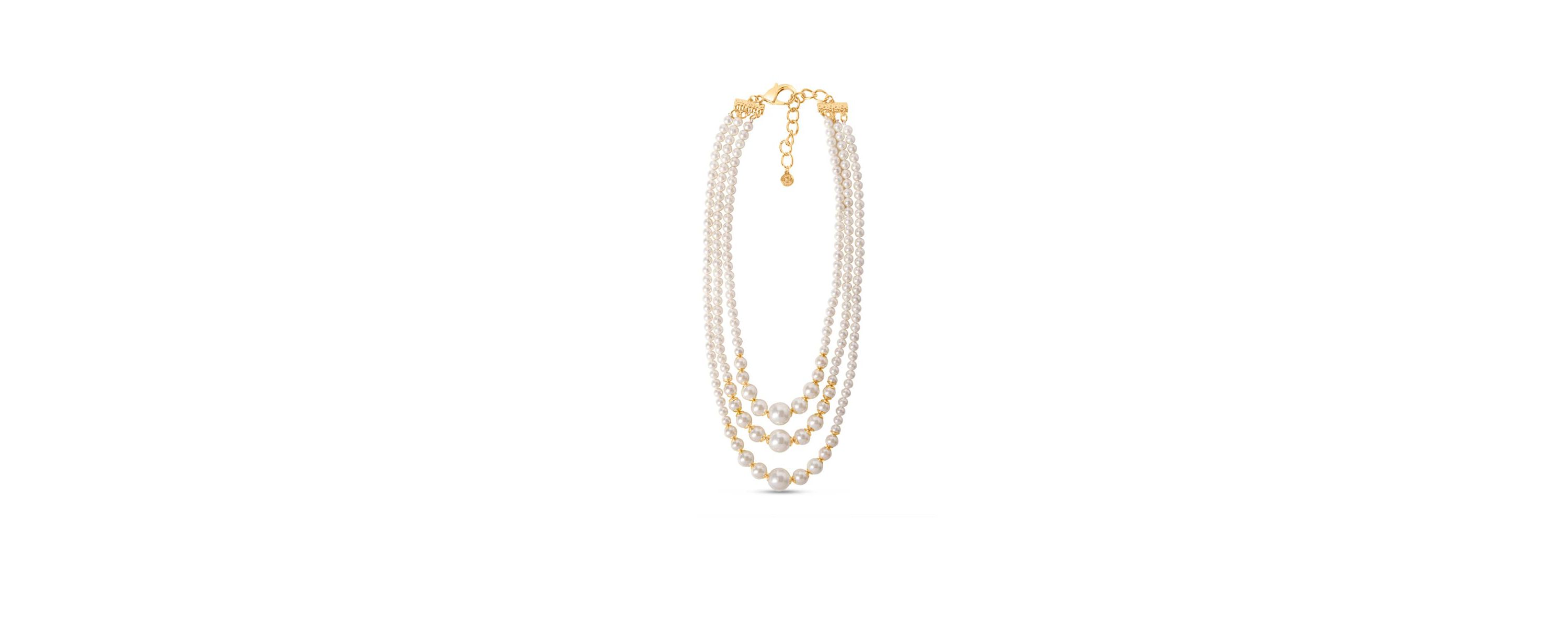 Three Strand Pearl Necklace In Gold