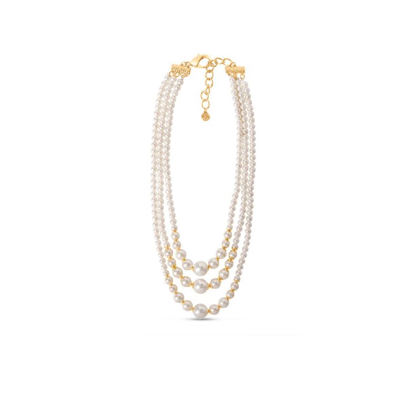 Three Strand Pearl Necklace In Gold