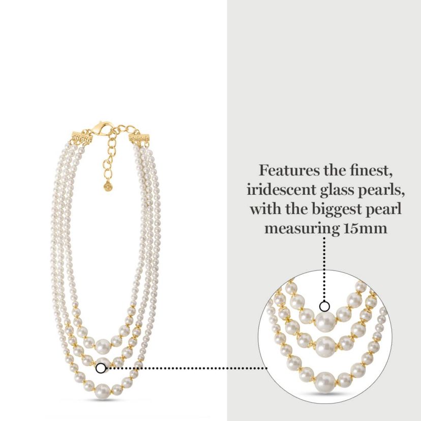 Three Strand Pearl Necklace In Gold