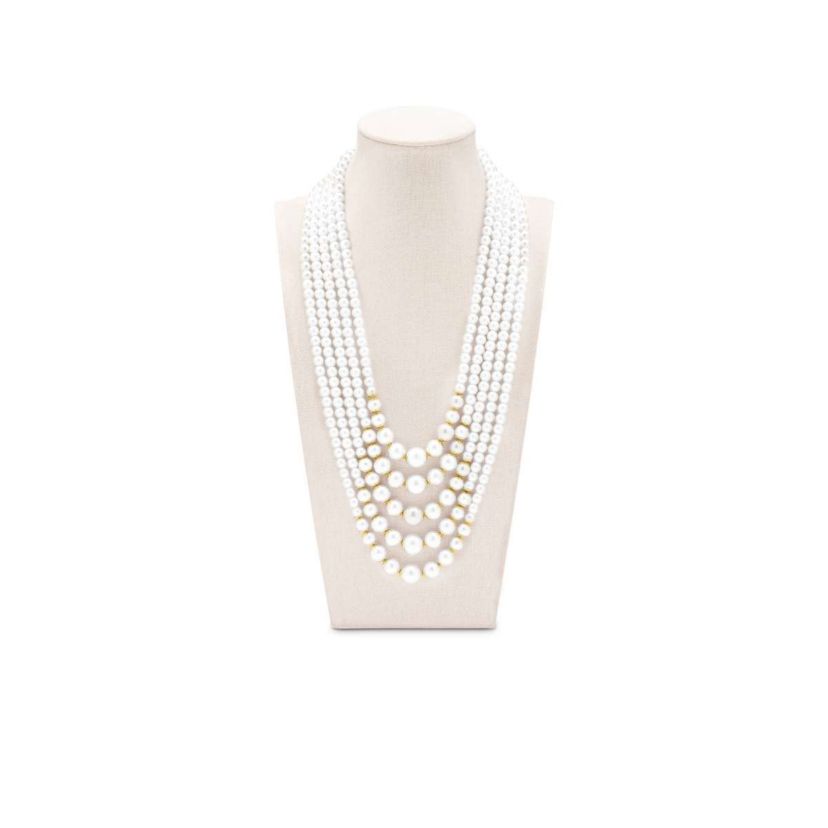 Five Strand Pearl Necklace In Gold