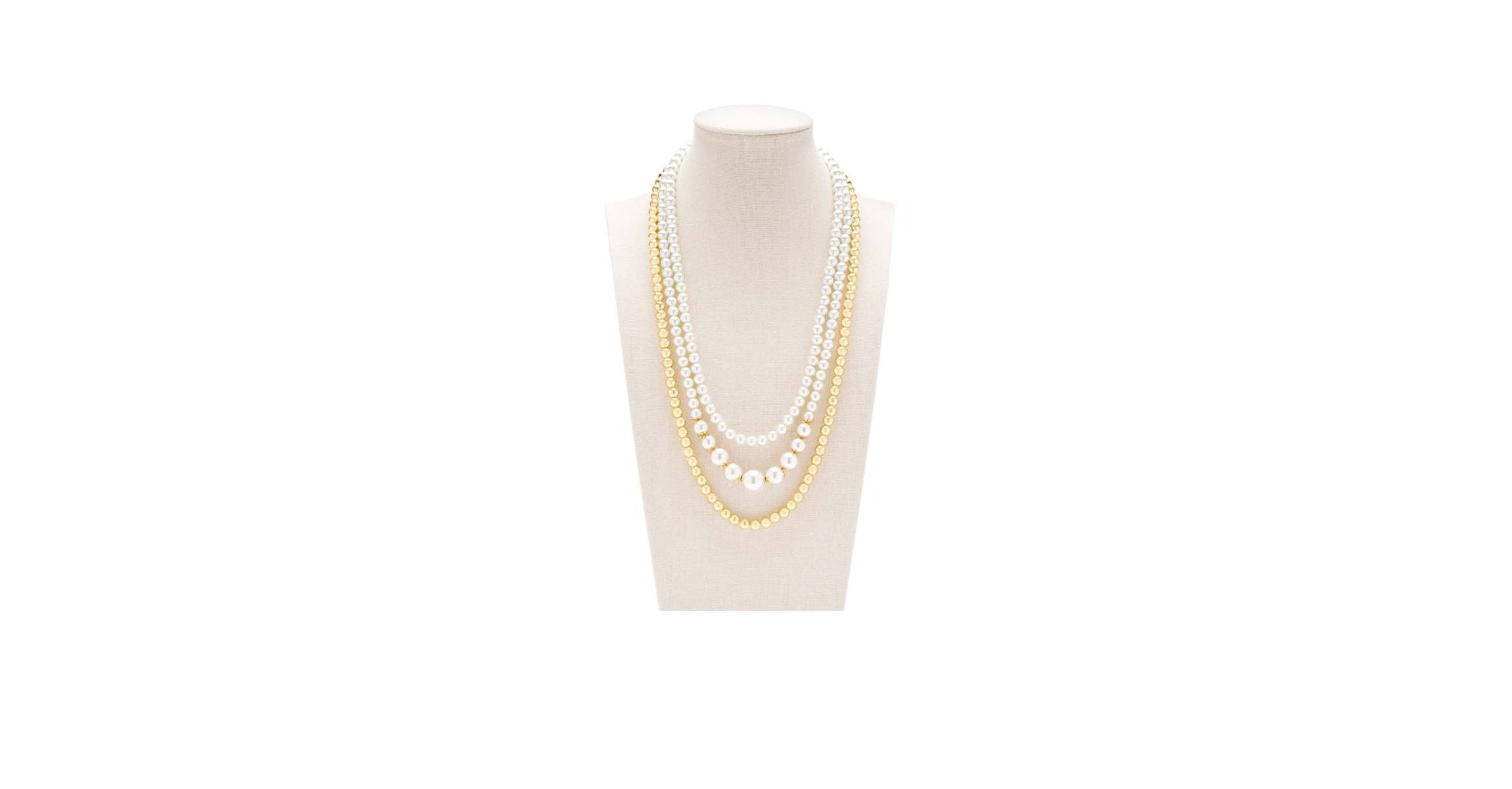 Three Strand Pearl and Ball Necklace In Gold