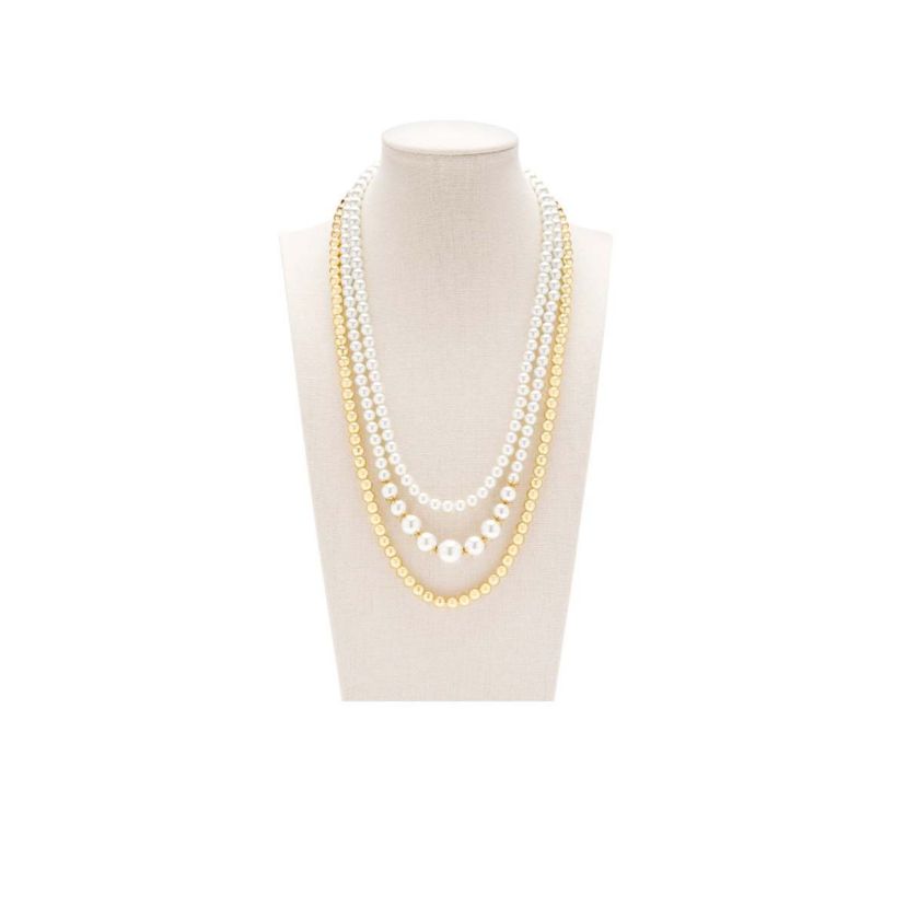 Three Strand Pearl and Ball Necklace In Gold
